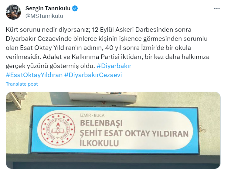 CHP Diyarbakır Milletveili Sezgin Tanrıkulu'nun Paylaşımı