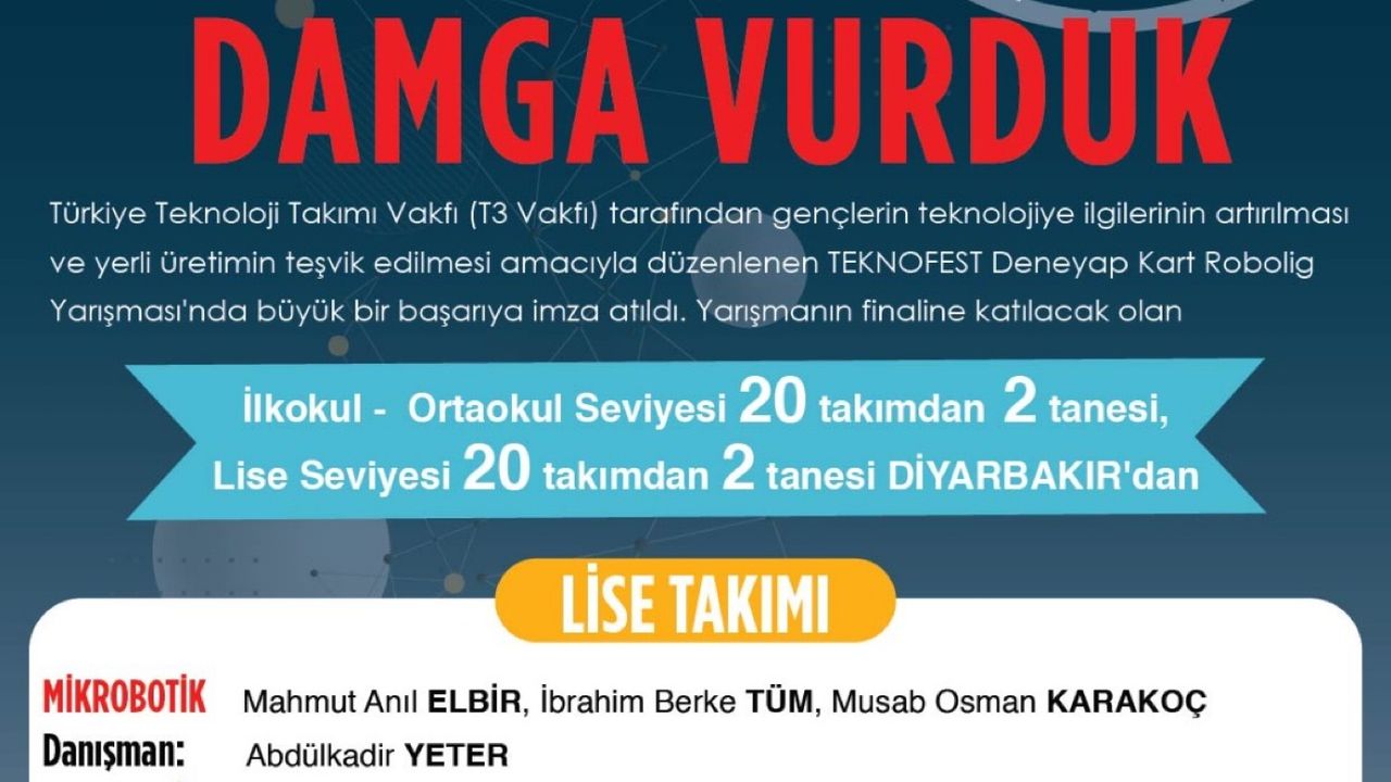 Diyarbakır'ın 4 takımı TEKNOFEST finaline davet edildi