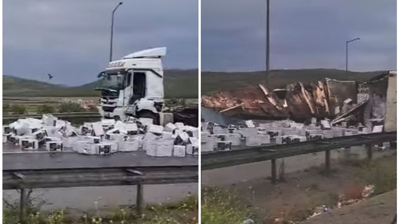 Çikolata yüklü Tır devrildi