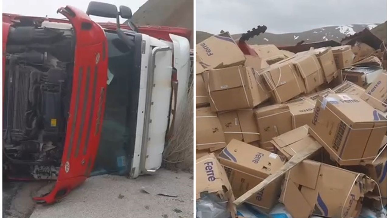 Erzincan’da tır devrildi