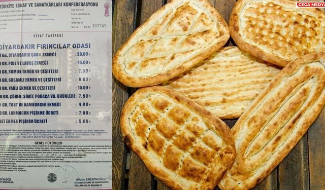 Diyarbakır'daki ekmek fiyat listeleri girişlere asıldı