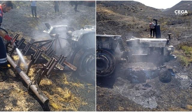 Diyarbakır’da yangınına müdahalede traktör yandı