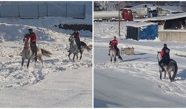 Erzurum’da kar üstünde cirit nefes kesti