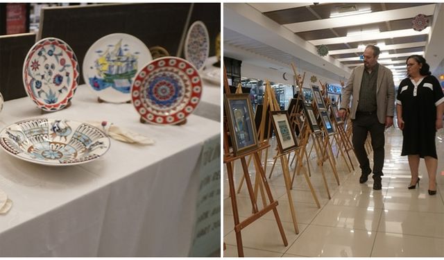 Tezhip sanatıyla süslediği çinileri sergiledi