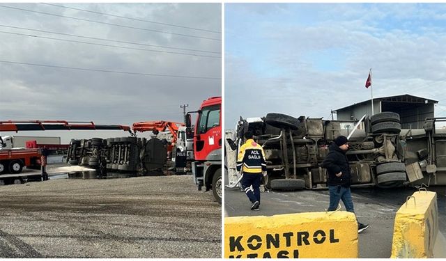 Mardin'de yakıt yüklü tanker devrildi