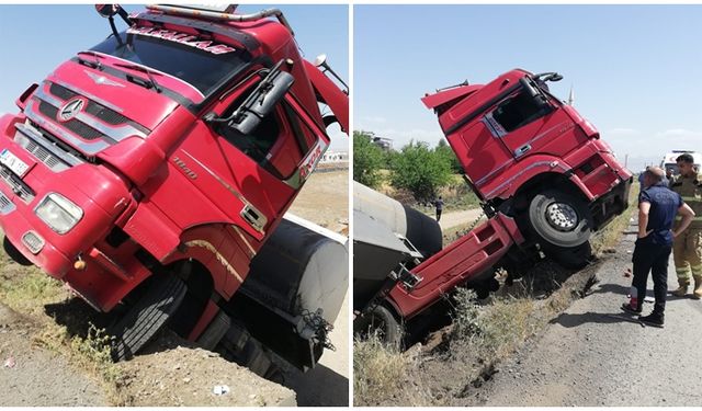 Sürücü bayıldı, tır şarampole devrildi
