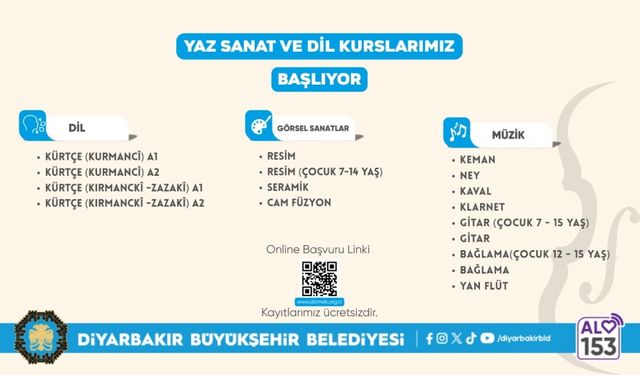Diyarbakır’da ücretsiz yaz kursları başvuruları
