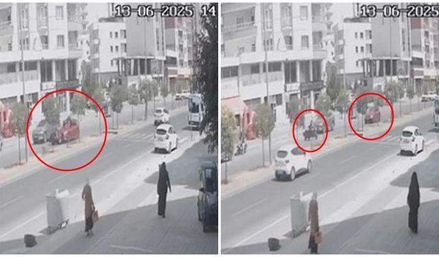 Otomobil, yaya geçidinden geçen motosiklete çarptı; kaza kamerada