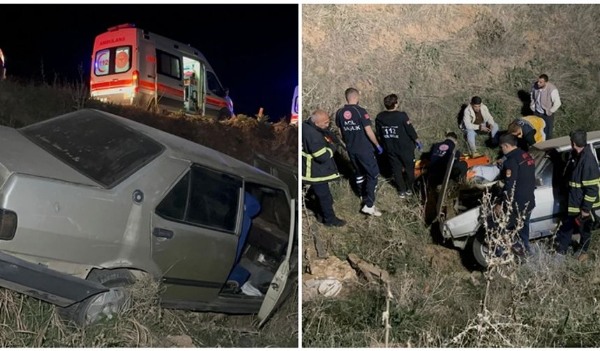 Şarampole yuvarlan otomobilde 3 yaralı